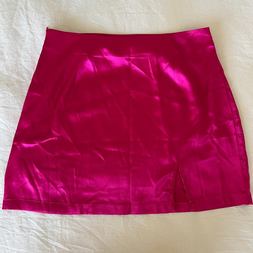 Pink Faux Silk Mini Skirt